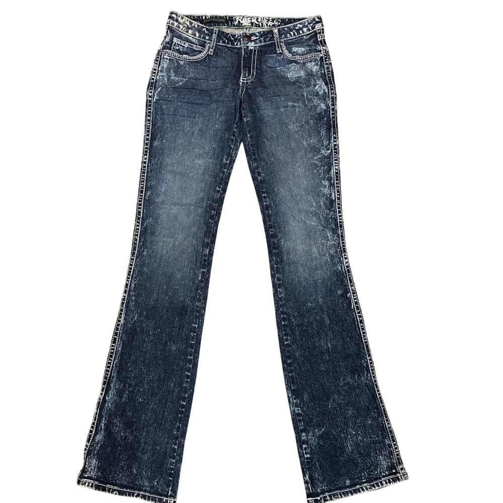 Rock 47 By Wrangler Y2K Low Rise Flare Jeans Embroidered 36L Size 3 - Picture 4 of 12